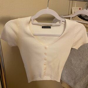 Brandy Melville Ivory Ribbed Button-Down Top